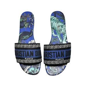 Christian Dior Dway Blue Voyage Floral Logo Slides Sandals Size 38